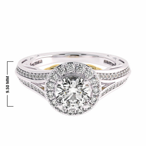 7/8 CT. Lab Created Round Diamond Studded Halo Engagement Ring with Split Shank