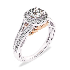7/8 CT. Lab Created Round Diamond Studded Halo Engagement Ring with Split Shank