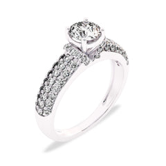 1 CT Round Classic Pave Engagement Ring with Double Row Shank Lab Created Studded Diamonds
