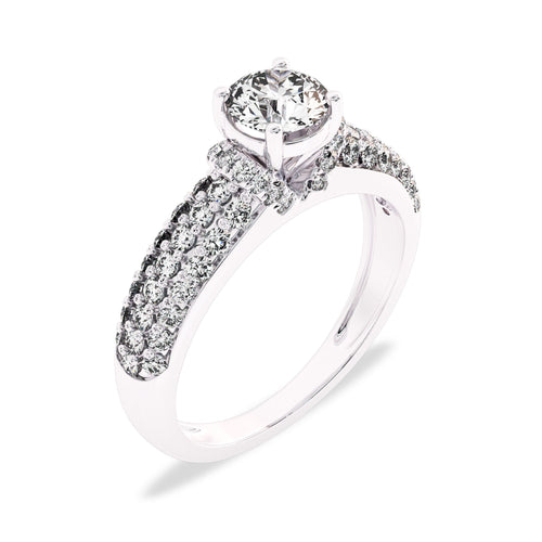 1 CT Round Classic Pave Engagement Ring with Double Row Shank Lab Created Studded Diamonds