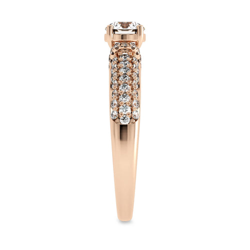 1 CT Round Classic Pave Engagement Ring with Double Row Shank Lab Created Studded Diamonds