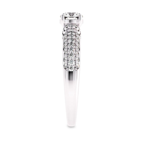 1 CT Round Classic Pave Engagement Ring with Double Row Shank Lab Created Studded Diamonds