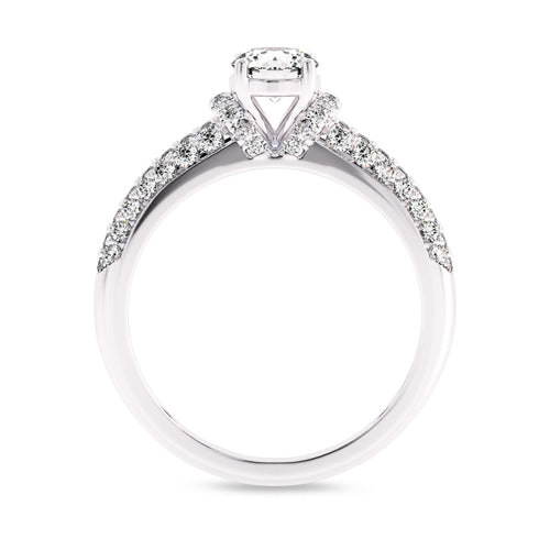 1 CT Round Classic Pave Engagement Ring with Double Row Shank Lab Created Studded Diamonds
