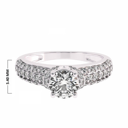 1 CT Round Classic Pave Engagement Ring with Double Row Shank Lab Created Studded Diamonds