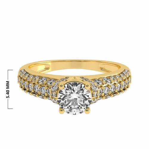 1 CT Round Classic Pave Engagement Ring with Double Row Shank Lab Created Studded Diamonds