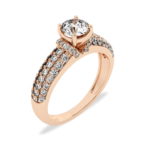 1 CT Round Classic Pave Engagement Ring with Double Row Shank Lab Created Studded Diamonds