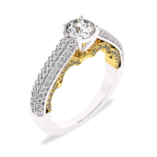 1 CT Classic Pave Two Tone Lab Created Diamond Engagement Ring