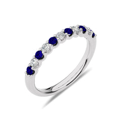 1/2 CT. Natural Diamond and Blue Sapphire Round Half Eternity Band