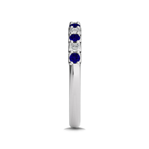 1/2 CT. Natural Diamond and Blue Sapphire Round Half Eternity Band