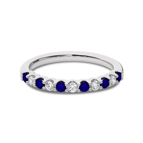 1/2 CT. Natural Diamond and Blue Sapphire Round Half Eternity Band