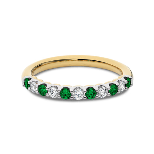 3/8 CT Round Natural Diamond and  Emerald Half Eternity Band