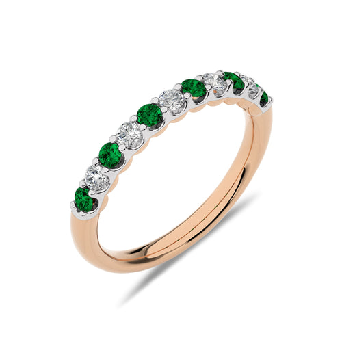 3/8 CT Round Natural Diamond and  Emerald Half Eternity Band