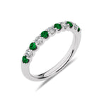 3/8 CT Round Natural Diamond and  Emerald Half Eternity Band