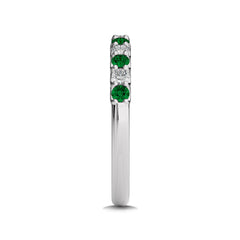 3/8 CT Round Natural Diamond and  Emerald Half Eternity Band