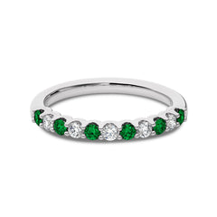 3/8 CT Round Natural Diamond and  Emerald Half Eternity Band