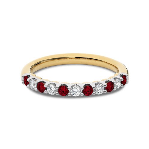 1/2 CT.Round Natural Diamond and Ruby Half Eternity Band