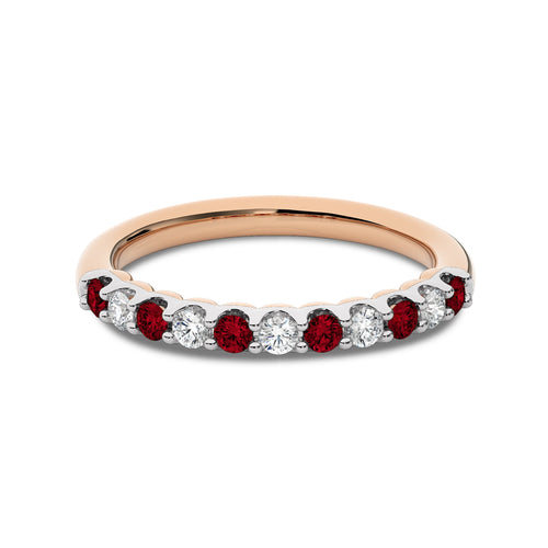 1/2 CT.Round Natural Diamond and Ruby Half Eternity Band