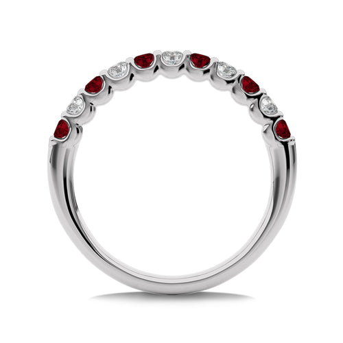 1/2 CT.Round Natural Diamond and Ruby Half Eternity Band