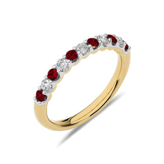 1/2 CT.Round Natural Diamond and Ruby Half Eternity Band