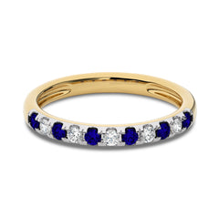 1/2 CT. Round Natural Diamond and Blue Sapphire Half Eternity Band