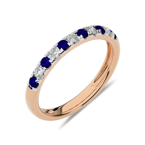 1/2 CT. Round Natural Diamond and Blue Sapphire Half Eternity Band