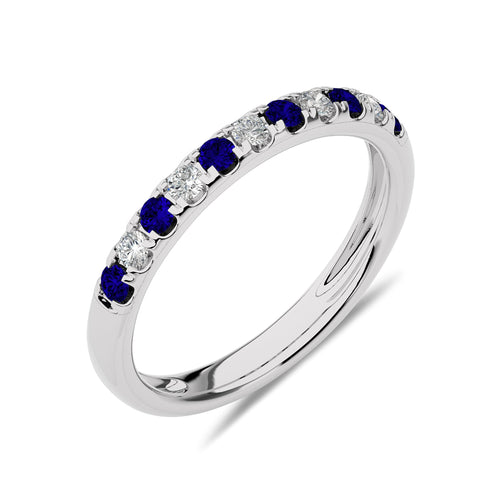 1/2 CT. Round Natural Diamond and Blue Sapphire Half Eternity Band