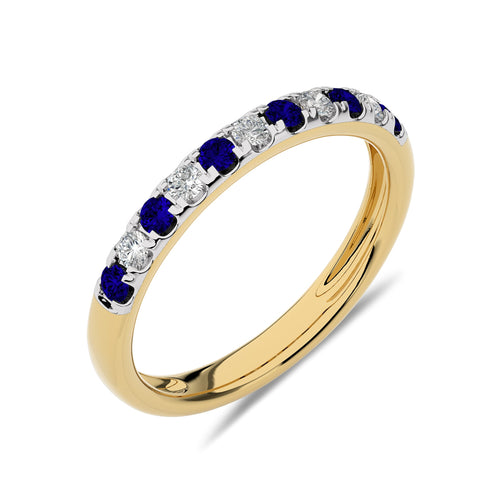 1/2 CT. Round Natural Diamond and Blue Sapphire Half Eternity Band