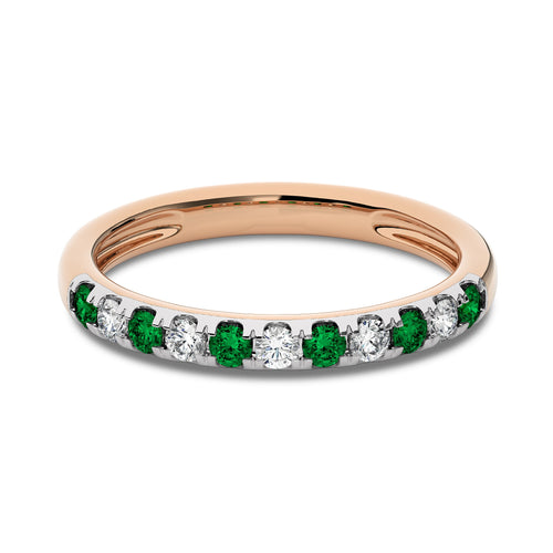 3/8 CT. Round Natural Diamond and Emerald Half Eternity Band