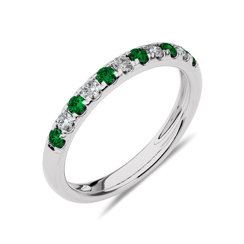 3/8 CT. Round Natural Diamond and Emerald Half Eternity Band