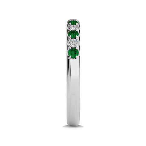 3/8 CT. Round Natural Diamond and Emerald Half Eternity Band