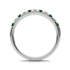 3/8 CT. Round Natural Diamond and Emerald Half Eternity Band