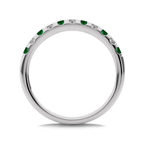 3/8 CT. Round Natural Diamond and Emerald Half Eternity Band