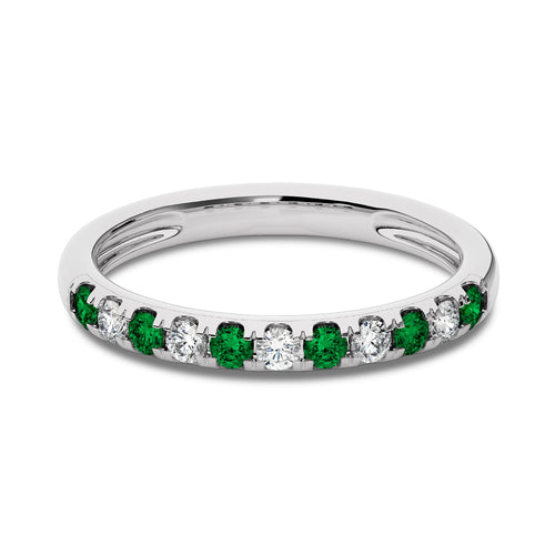 3/8 CT. Round Natural Diamond and Emerald Half Eternity Band