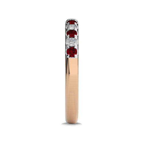 1/2 CT. Round Natural Diamond and Ruby Half Eternity Band