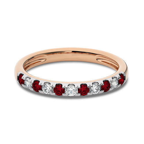 1/2 CT. Round Natural Diamond and Ruby Half Eternity Band