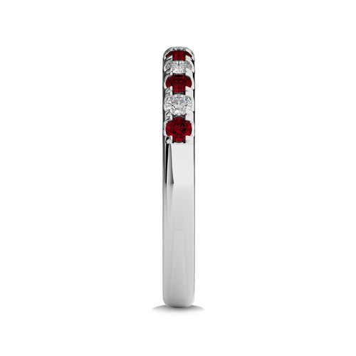 1/2 CT. Round Natural Diamond and Ruby Half Eternity Band