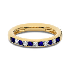 1/2 CT. Round Natural Diamond and Blue Sapphire Half Eternity Band