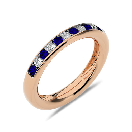 1/2 CT. Round Natural Diamond and Blue Sapphire Half Eternity Band