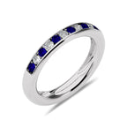 1/2 CT. Round Natural Diamond and Blue Sapphire Half Eternity Band