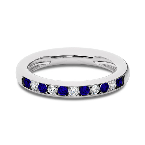 1/2 CT. Round Natural Diamond and Blue Sapphire Half Eternity Band