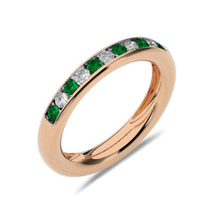 3/8 CT. Round Natural Diamond and  Emerald Half Eternity Band