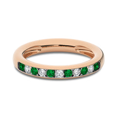 3/8 CT. Round Natural Diamond and  Emerald Half Eternity Band