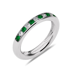 3/8 CT. Round Natural Diamond and  Emerald Half Eternity Band