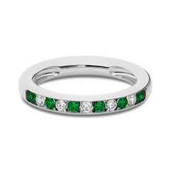 3/8 CT. Round Natural Diamond and  Emerald Half Eternity Band