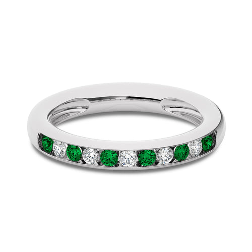 3/8 CT. Round Natural Diamond and  Emerald Half Eternity Band