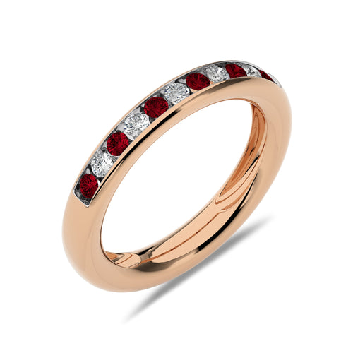 3/8 CT. Round Natural Diamond and Ruby Half Eternity Band