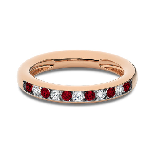 3/8 CT. Round Natural Diamond and Ruby Half Eternity Band