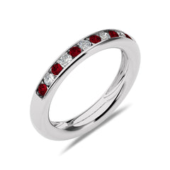 3/8 CT. Round Natural Diamond and Ruby Half Eternity Band