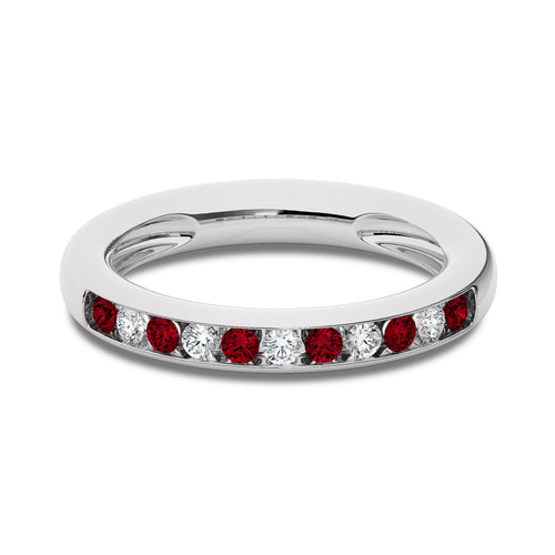 3/8 CT. Round Natural Diamond and Ruby Half Eternity Band