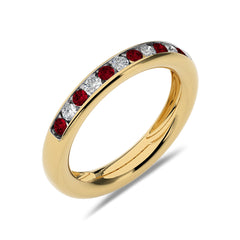 3/8 CT. Round Natural Diamond and Ruby Half Eternity Band